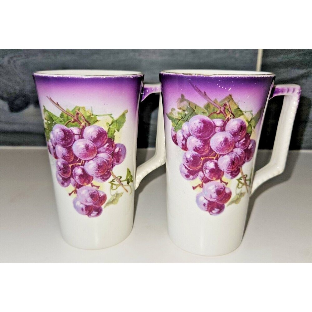 Set of 2 Dresden China Potters Cooperative Grape Design Coffee Tea Mugs (Read)